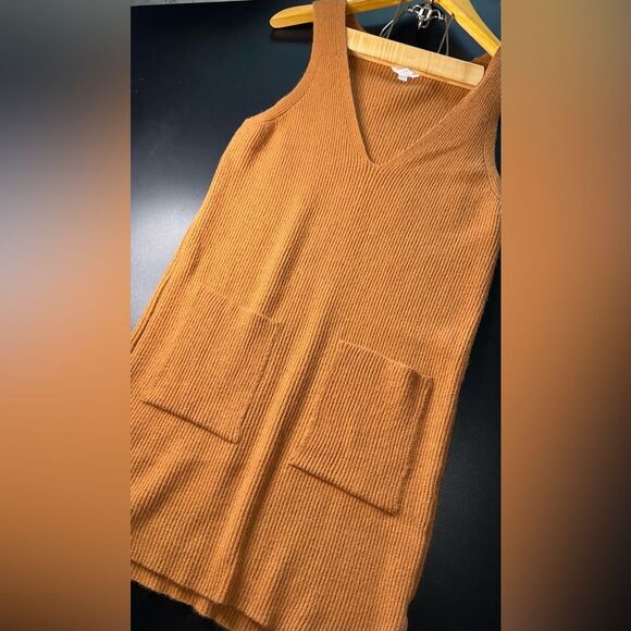 Just Ask Why Mustard Color Vest Sweater Dress With pockets Fall One Size EUC - Picture 2 of 6